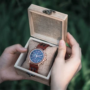 Männeruhr Herren Holz Edelstahl Armbanduhr Holzuhr Chronograph Geschenk Herren - Bild 1 von 12