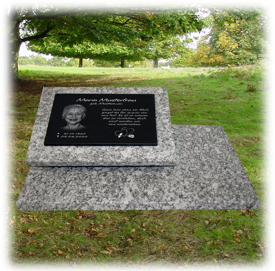 Granit Grabstein Grabplatte Grabmal Gedenkstein Foto+Text Gravur 60x40 cm gg42s