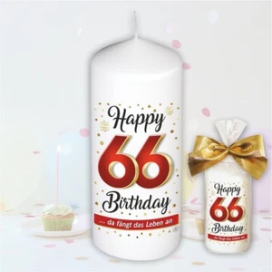 Geburtstagskerze – Zum 66. Geburtstag – Kerze Stumpenkerze Jahreszahl mit Spruch - Bild 1 von 8