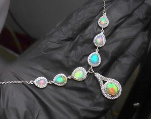 opal beautiful necklace with sterling silver opal necklace opal cabochon pendant - Picture 1 of 7