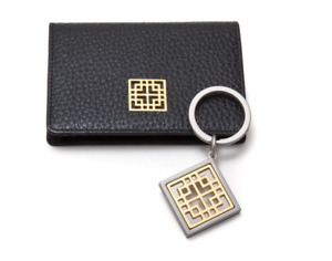 Gold Korean traditional pattern leather wallet and key ring set