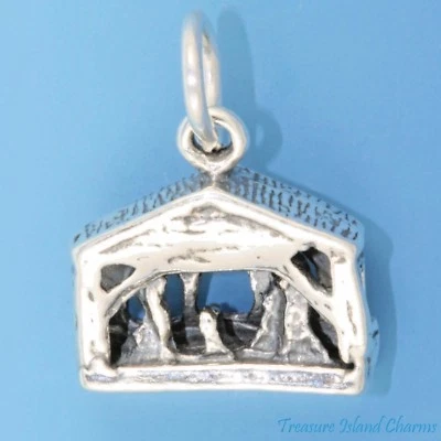 Berloque de prata esterlina 925 Presépio Nascimento de Jesus Creche Natal 3D - Imagem 1 de 3