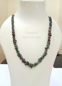 Natural Ruby Zoisite Rough Beads Necklace With Silver Plated Chain - Picture 1 of 9