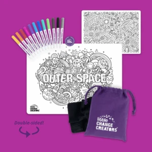 DOUBLE SIDED COLOURING REUSABLE Silicon Mat & Markers FOR TRAVEL - OUTER SPACE - Picture 1 of 7