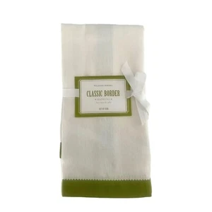Williams-Sonoma Classic Border Napkins Set Of Four Green Linen Cotton Blend NWT - Picture 1 of 6