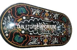 4'x2' Black Marble Garden Top Dining Table Peacock Arts Pietradura Inlay Décor - Picture 1 of 4