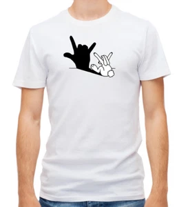 Rabbit Hand Shadow Short Sleeve  White T Shirt Men G075 - Picture 1 of 5
