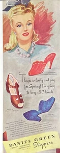 Daniel Green Slippers 1942 Vintage Print Ad Retro Women's Shoe Ad MCM Lady - Picture 1 of 2