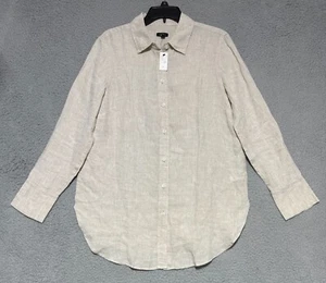 NEW Talbots 100% Linen Oversized Button up long sleeve shirt Womens Medium Beige - Picture 1 of 7