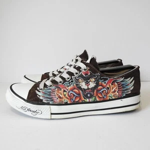 Ed Hardy Vintage Trainers UK 7 Brown Low Top Sneakers Women’s Tattoo Style - Picture 1 of 21