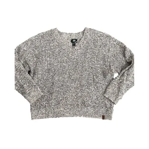ROOTS Heathered Grey Chunky Boxy Cropped V-Neck Sweater - Size Medium - Picture 1 of 12