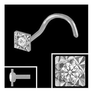 750 Oro Blanco Piercing Nariz Cuadrado 2,0 mm con Circonia Nariz Espiral - Imagen 1 de 1
