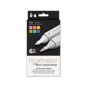 Illustrator by Spectrum Noir 6 Piece Twin Tip Artist Alcohol Marker, Hues - Picture 1 of 1