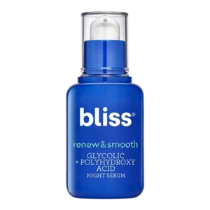 Bliss Renew Smooth Night Serum Glycolic Acid Exfoliating Skin Treatment 1 Fl Oz - Picture 1 of 5