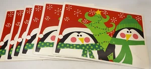 CUTE! Christmas Vinyl placemats set of 6 Penguins W/ Tree Snowflakes - Picture 1 of 9