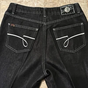 Johnny Blaze Jeans Women’s 9/10 (28x31) Black Denim Waxed Shine Rave Y2K Vintage - Picture 1 of 12