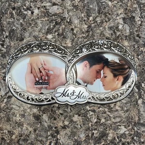 Eheringe 2 Bilder Fotorahmen Mr. & Mrs. Geätztes Schmuck verheiratet Silber - Bild 1 von 7
