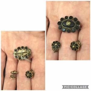 RARO JUEGO DE PINES DE CUELLO DE PERLA Y JET Y SEMILLA VICTORIANO ANTIGUO PARA HOMBRE - Imagen 1 de 3