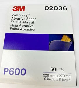New 3M Wetordry Abrasive Sandpaper Sheet (02036, 2036), 600 Grit, 50 Count - Bild 1 von 4