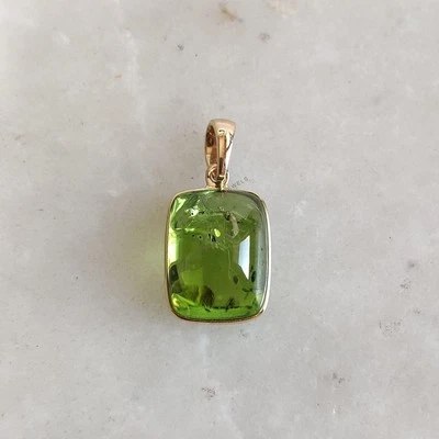 9.16ct Natural Peridot Pendant 14K Gold Cushion Minimalist August Birthstone - Image 1 of 4