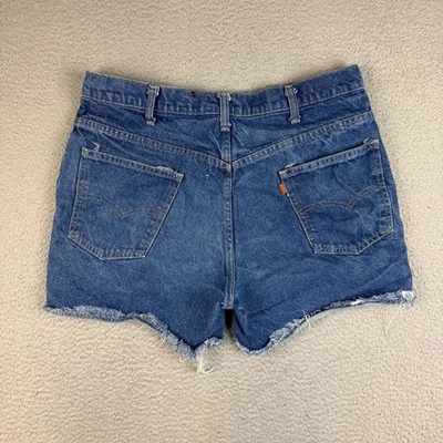Pantalones Cortos Vintage Levi's Corte Para Mujer 14 Azul Naranja Pestaña Años 70 Denim Cintura Alta Foto 1 de 4