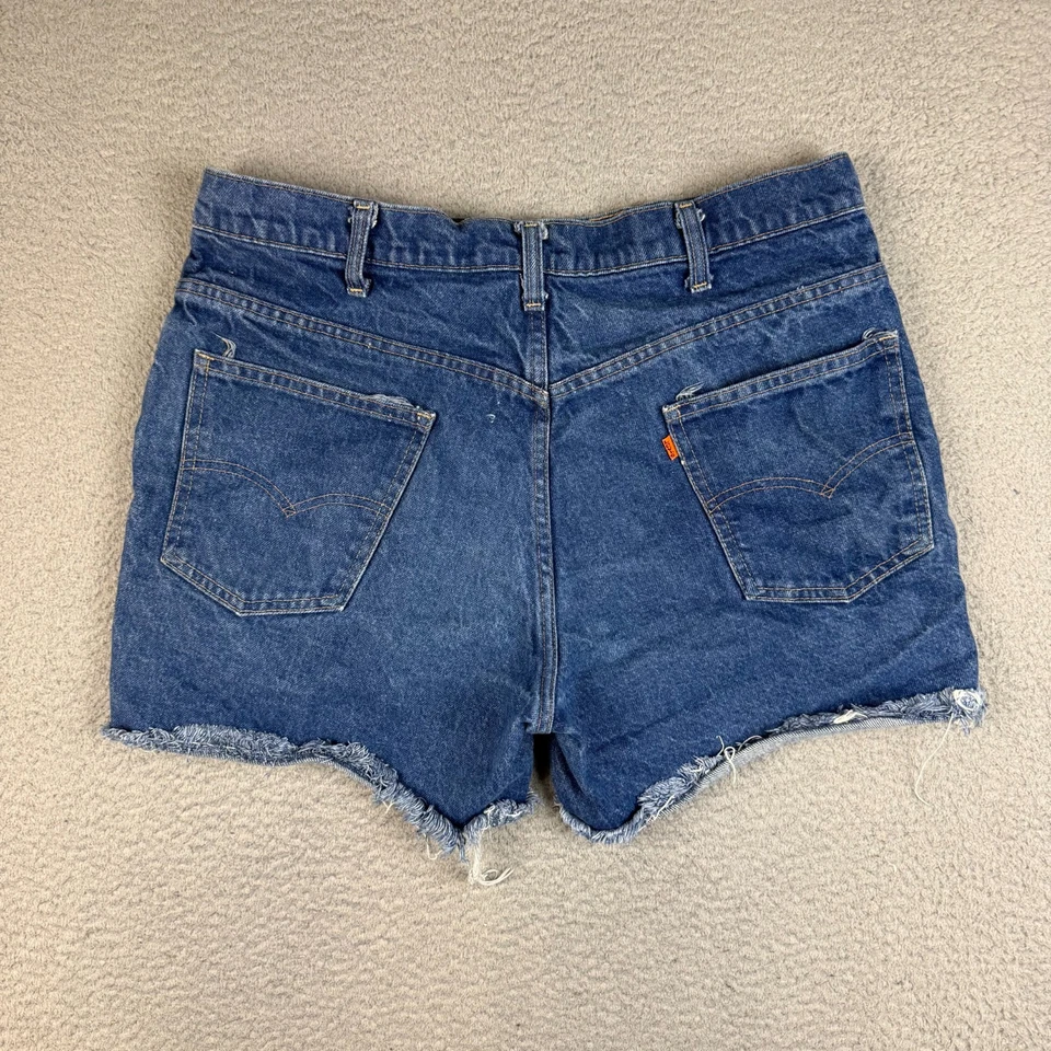 Pantalones Cortos Vintage Levi's Corte Para Mujer 14 Azul Naranja Pestaña Años 70 Denim Cintura Alta Foto 1 de 4