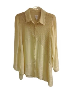 Blusa Chico's, Para Mujer Talla Grande, Amarilla, Bordada Manga Larga Floral Chic - Imagen 1 de 4