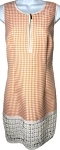LAUNDRY by Shelli Segal Dress Orange Cream Shift Lace Houndstooth Sleeveless 6 - Picture 1 of 9