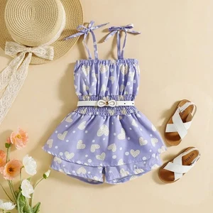 Girls Sweet Heart All Over Print Elastic Romper With Belt sz 1yr - Picture 1 of 2