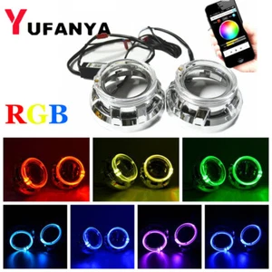 3.0'' RGB LED Halo Angel Eyes Bluetooth APP fit HID Bixenon/LED Projector Lens - Picture 1 of 12