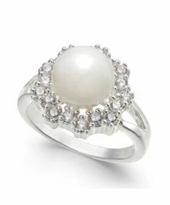 Charter Club Neu im Karton silberfarben Kristall Kiska Perle Heiligenschein Ring, Größe 5 - Bild 1 von 2