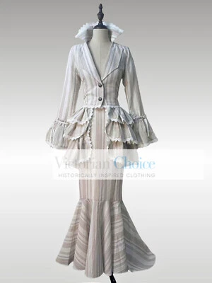 Edwardian Downton Abbey 1900s Vintage Form Fitting Peplum Dress Theater Gown 328 - Image 1 of 4