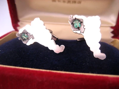 Abotoaduras vintage de prata esterlina e esmeralda colombiana natural com pedras preciosas - Imagem 1 de 4