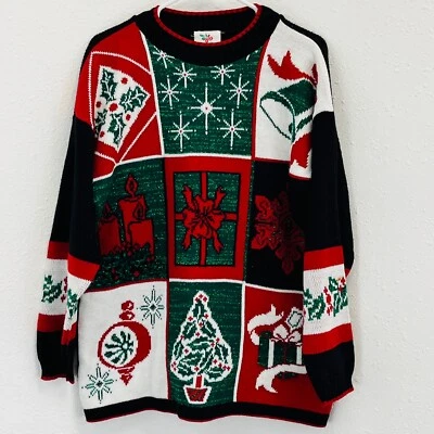 Vtg Womens M Nutcracker Christmas Tunic Sweater Black Green Glitter Red White - Image 1 of 4