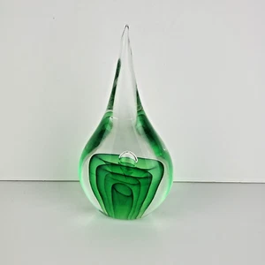 9.25in Chris Sherwin Art Glass Green Sommerso Bullicate Teardrop Sculpture - Picture 1 of 8