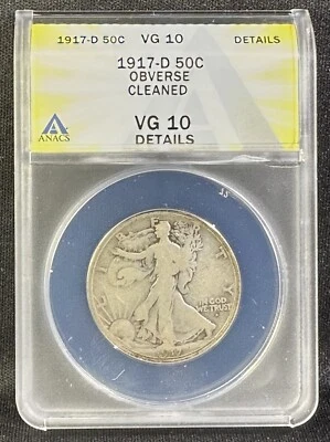 1917-D Walking Liberty Half Dollar ANACS VG10 Details Mint Mark Obverse Key Date - Image 1 of 4