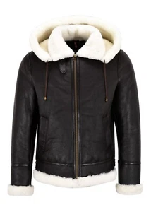 Chaqueta de cuero de oveja B3 para hombre marrón con capucha NV-65 - Imagen 1 de 9
