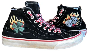 Vans Sk8-Hi Mens 7.5 Womens 9 Flame Dice Four Leaf Clover Black Skateboard Shoes - Picture 1 of 8