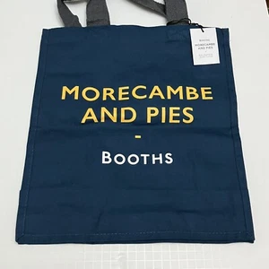 Booths Morecambe and Pies Tote Bag Reuse Cotton North England Shopper New Blue - Picture 1 of 5