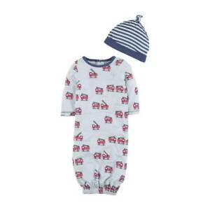 Mud Pie All Boy Blue Fire Truck Take-Me-Home Gown Set with Hat  0-3 Months