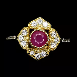 Summer 925 Silver Round Ruby 6mm Simulated Cz 14k Gold Plate Ring Size - Picture 1 of 10