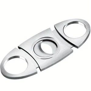Cortador de cigarros de bolsillo de acero inoxidable plateado, cuchillo tijeras cuchillas dobles, - Imagen 1 de 3