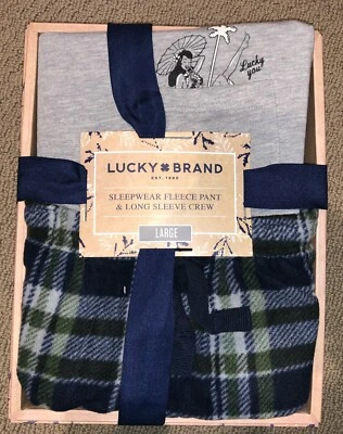 Lucky Brand Mens Sleepwear Fleece Pants & Long Sleeve Top Pajama Gift Set Size L - Image 1 of 4