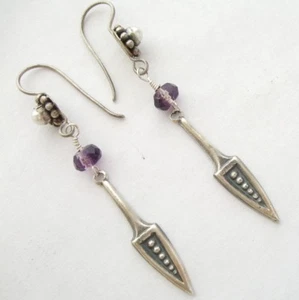 Sterling Silver Vintage Urn Pendant Amethyst Earrings - Bild 1 von 8