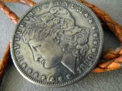 Antigua moneda de dólar de plata Morgan 1880 real suroeste corbata Bolo de plata C-31 Foto 1 de 4