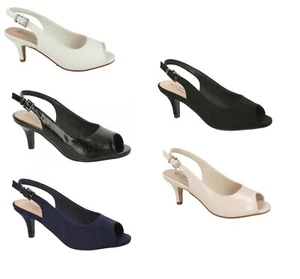 SPOT ON F1R2045 Ladies Sling Back Wide Fitting Peep Toe Sandal / Shoe Heels - Picture 1 of 45