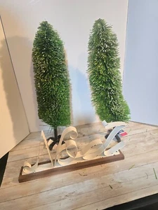 21" Green Bottle Brush Trees by Ashland w/ Metal Noel Decor Christmas Holiday - Picture 1 of 8