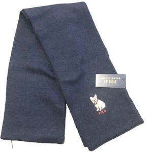 Men's Polo Ralph Lauren French Bulldog Scarf Navy Blue Embroidered - Picture 1 of 2