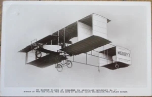 Französische Luftfahrt 1910 Realphoto Postkarte, De Baeder, Wolseley Flugzeug Doppeldecker - Bild 1 von 1