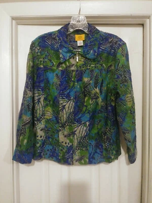 Ruby Rd. Womens Multi-Color Tropical Rayon Blend Long Sleeve Zip-Up Jacket SZ 12 - Image 1 of 4